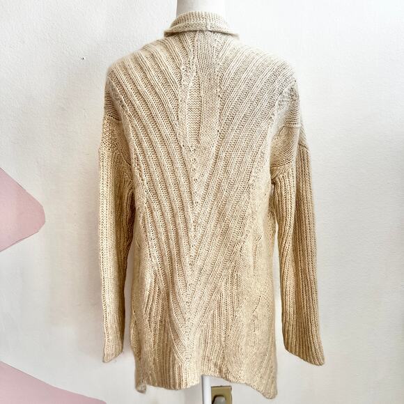 Eileen Fisher Cream Cardigan Linen Mohair Blend Open Front Knit Sweater Large - Picture 2 of 7
